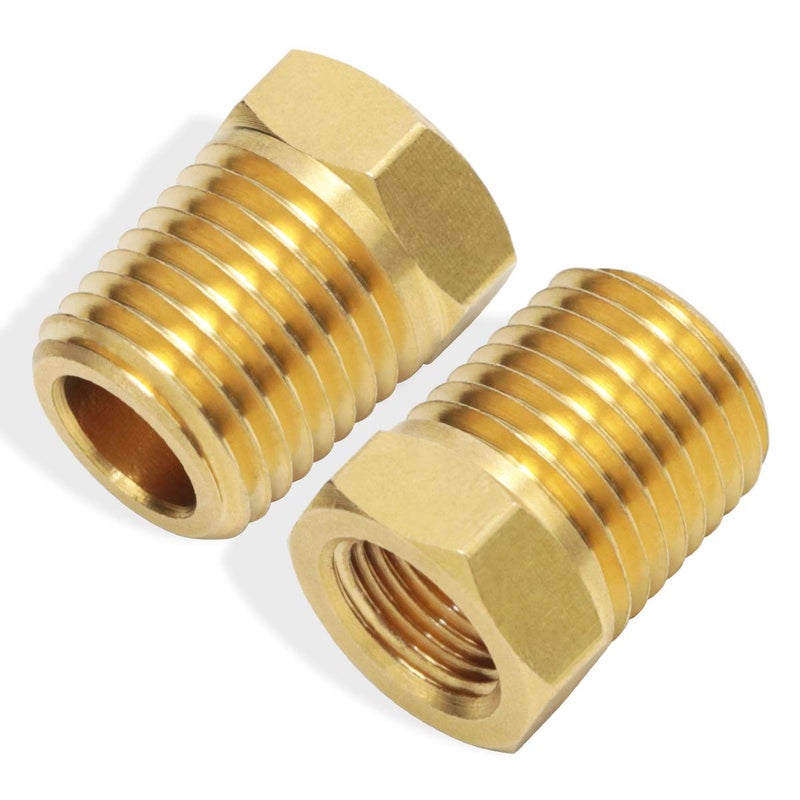 Boeray 1/4 Inch NPT Male Thread to 1/8 Inch NPT Female Thread Brass Pipe Fitting, Reducing Hex Head Hose Bushing Adapter Convert Pack of 2 - Image 1